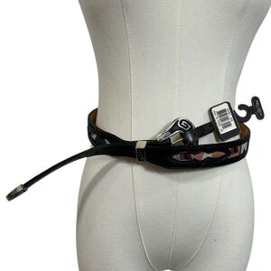 Nocona Black Leather Western Belt 34 Southwestern Print Vintage 90s Dead stock